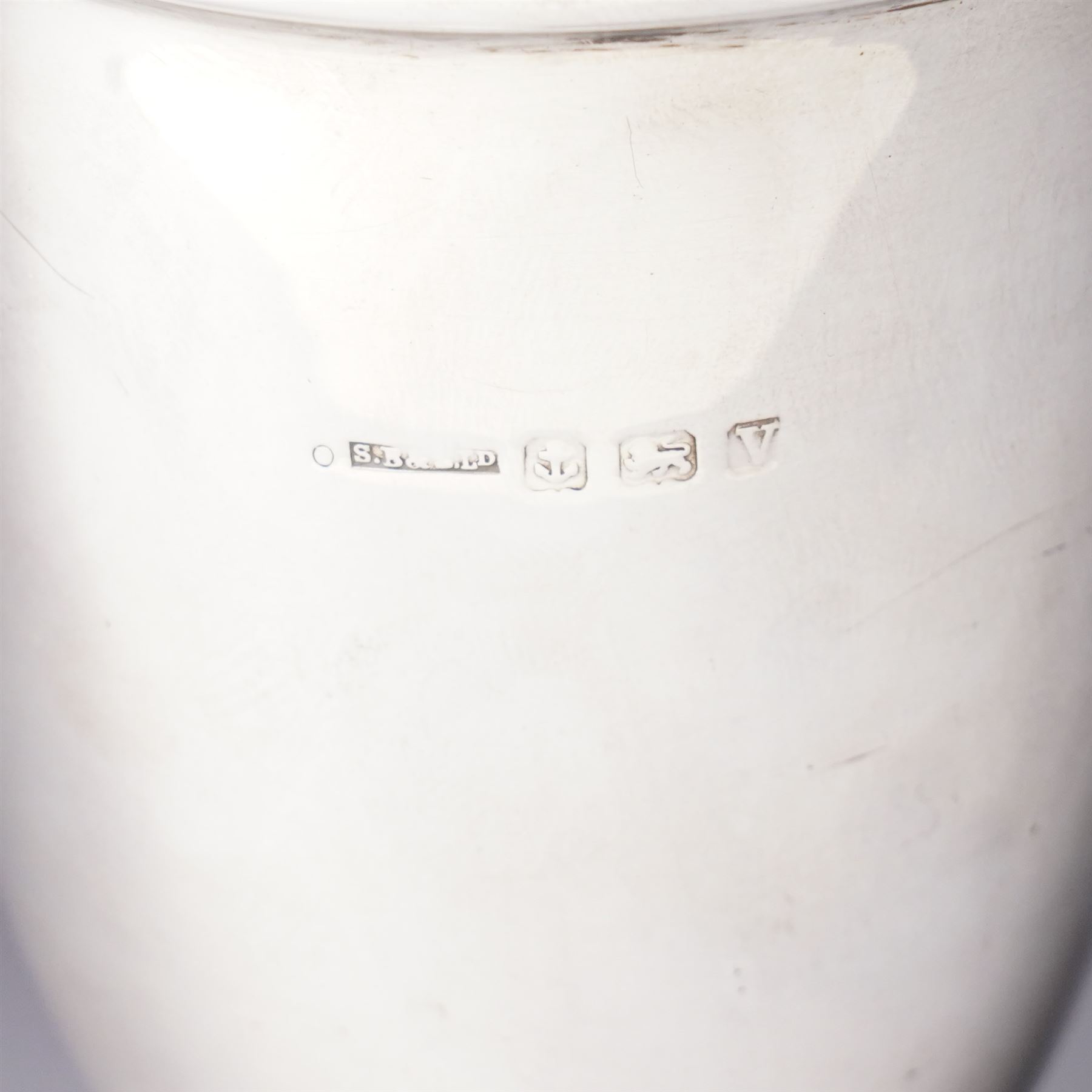 Silver vase shape sugar caster with pierced cover on pedestal foot Birmingham 1945 Maker S Blanckensee & Co Ltd