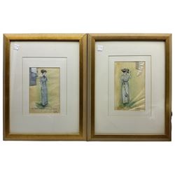 John Cameron Porteous (Canadian 1937-): 'Mrs Warren' 'Vivien' 'Crofts' and 'Rev Samuel Gardner', set four Play Wright pictures from 'Mrs Warren's Profession' signed titled and dated '90, 29cm x 20cm (4)