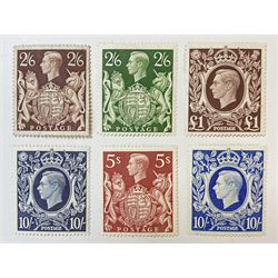 Great Britain King George VI 1939-48 set of six stamps, including ten shillings dark blue, all unused, all previously mounted