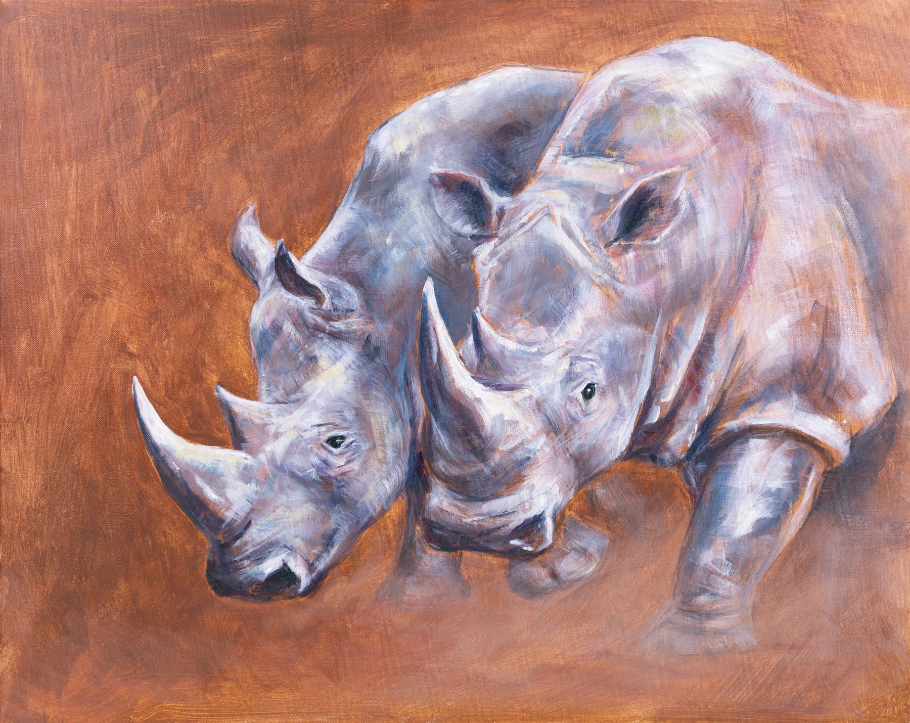 Continental School (Contemporary): Rhinos Elephants and a Zebra, set of three portraits unsigned, max 60cm x 76cm (two unframed)