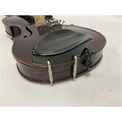Neuner & Hornstiner early 20th century half size violin c1900, two piece maple back and ribs with a spruce top in a later ridged carrying case, no bow Length 57cm