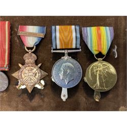 KIA (Ypres)  DSO group of eight Boer War/WW1 medals comprising Victorian DSO, Queens South Africa Medal with six clasps for Belmont, Modder River, Driefontein, Johannesburg, Diamond Hill and Belfast, Kings South Africa Medal with two clasps for South Africa 1901 and South Africa 1902, Turkish Liakat Medal, WW1 1914 Star with 5th Aug - 22nd Nov 1914 bar, British War Medal and Victory Medal and George V 1911 Coronation Medal, awarded to Lieutenant (later Captain) Albert Alexander Leslie Stephen Scots Guards; the group of six Boer War miniatures including additional Turkish Order of the Medjedie 3rd Class with rosette; all with ribbons and later mounted and framed with his bronze memorial plaque; together with Cecil Cutler (active 1886-1934) heightened watercolour three-quarter length portrait of Stephen in uniform, signed and dated 1915, 52 x 35cm; gilt frame;
Auctioneer's note: STEPHEN, ALBERT ALEXANDER LESLIE, Lieutenant, was born 3rd February 1879, son of Major J Z Stephen and Augusta Henrietta Mary (nee Ricketts). He was educated at Eton, and joined the Scots Guards 4th January 1899, becoming Lieutenant 4th April 1900. He served in the South African War, in which he was present at a large number of engagements. He took part in the advance on Kimberley, with the action at Behnont, and was present at Enslin, Modder River and Magersfontein, and also at the operations in the Orange Free State, Transvaal, Orange River Colony and Cape Colony, including actions at Poplar Grove, Driefontein, Vet and Zand Rivers; the action near Johannesburg, those at Pretoria, Diamond Hill and Belfast. From January 1901, he was Assistant Provost-Marshal to Pulteney's Column, and he was Intelligence Officer to Garrett's Column in 1902. He was twice mentioned in Despatches [London Gazette, 10 September 1901, and 29 July 1902]; received the Queen's Medal with six clasps; the King's Medal with two clasps, and was created a Companion of the Distinguished Service Order [London Gazette, 31st October 1902]: 