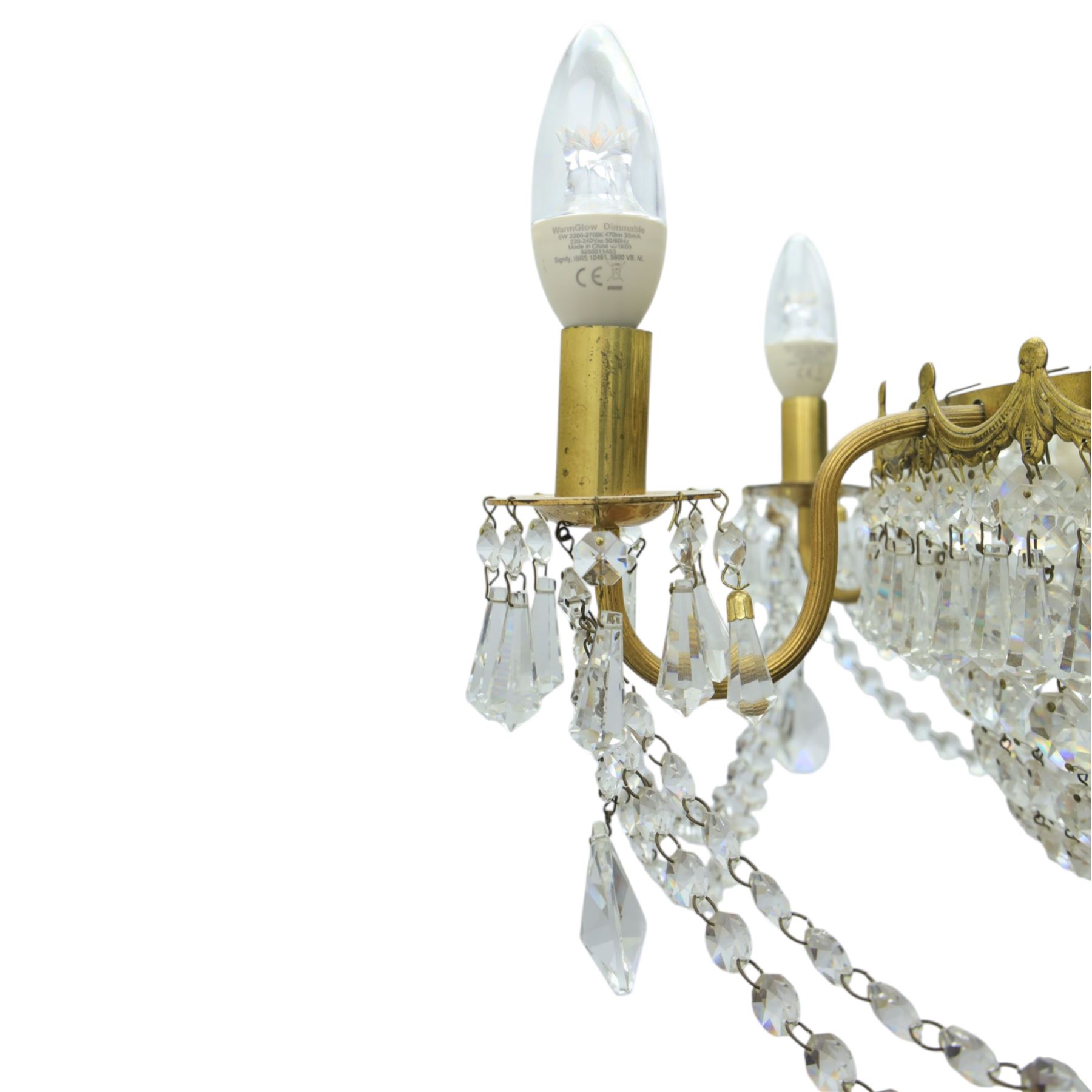 Late 20th century glass six branch chandelier, beaded glass  
