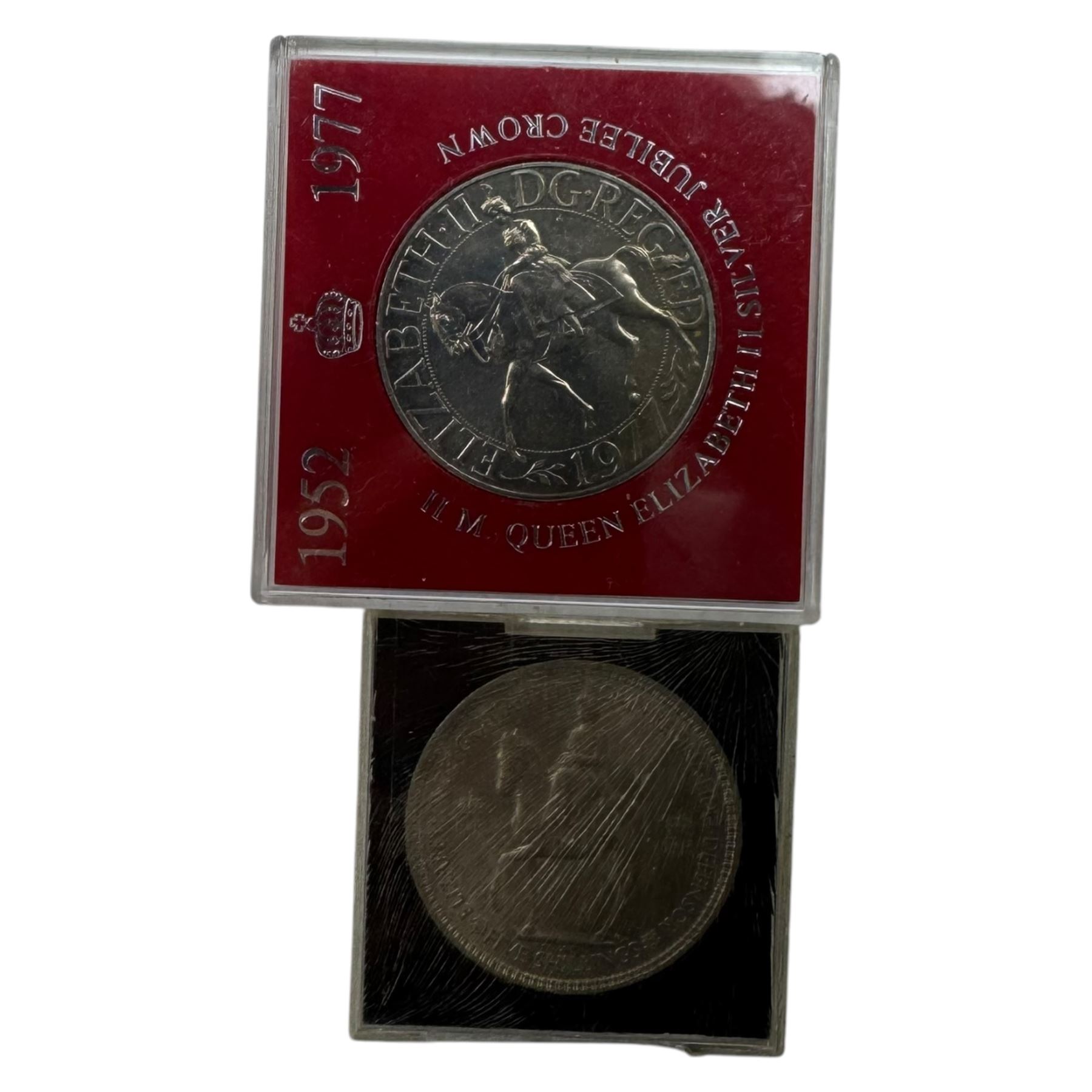 Collection of coins, including Queen Elizabeth II 1977 silver proof Silver Jubilee crown, cased with certificate, two cased 1973 EEC proof fifty pences, further commemorative crowns, pre-decimal coins, etc 