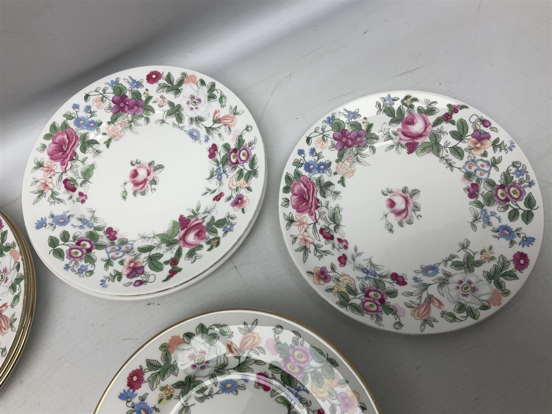 Crown Staffordshire Thousand Flowers pattern part tea service, to include teapot, two open sucriers, eighteen cups, fifteen saucers etc (57)