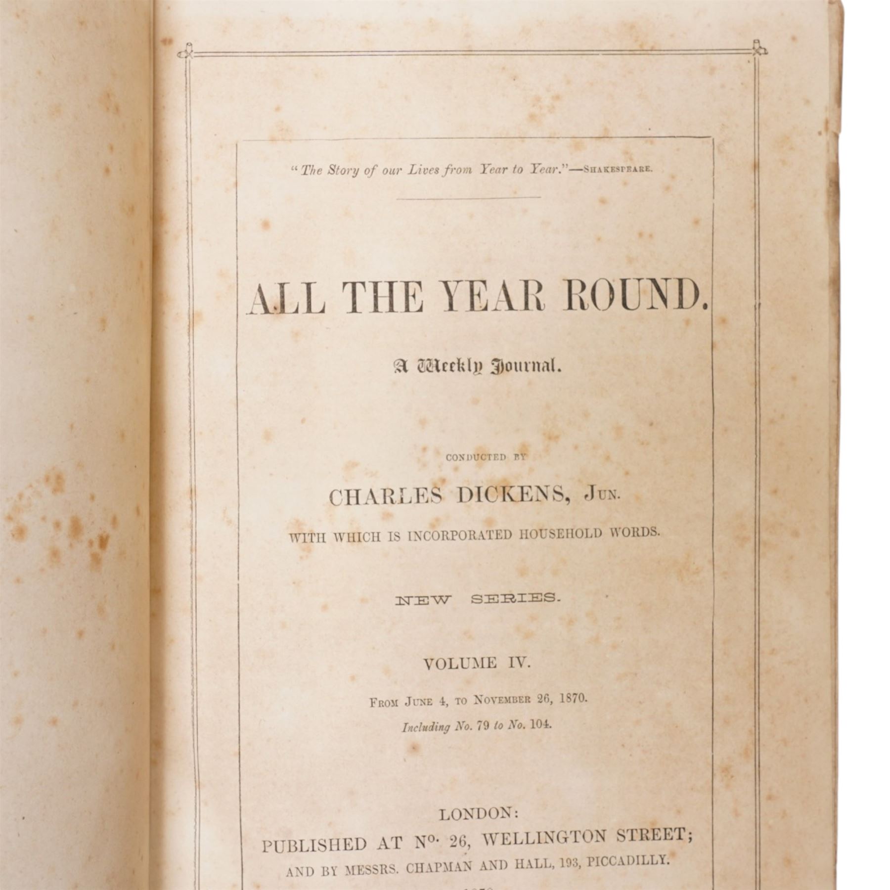 Charles Dickens Library 18volumes by The Educational Book Company in blue boards and All the Year Round conducted by Charles Dickens, New Series Volumes 3 and 4 1870