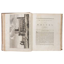 Charlton, Lionel -' History of Whitby and of Whitby Abbey' printed by A Ward 1779 with folding plan, black and white plates, Thomas Fishburn book plate, leather boards