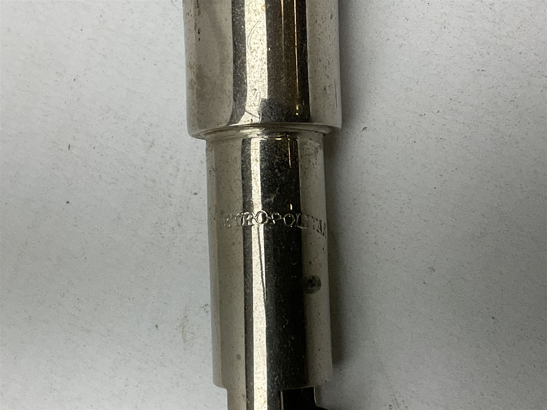 ‘The Metropolitan’ Police ebonised and black leather swagger stick, with combined whistle, 60cm