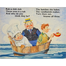  'Rub-adib-dub - Nursary Rhyme, mid 20th century original cartoon watercolour unsigned 20cm x 25cm  