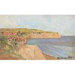 Tim Long (British 1946-): 'Robin Hood's Bay', oil on canvas signed and dated 1974, titled verso 23cm x 36cm