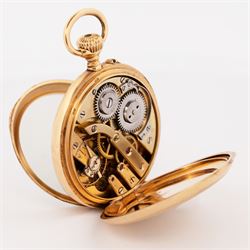 Early 20th century 18ct gold open face keyless lever fob watch by A. Bornand, Montreux, No. 6907, white dial with Roman numeral hour markers, sixty minute outer ring and subsidiary seconds dial, case with engraved foliate decoration and empty cartouche, stamped 18K with Helvetia hallmark