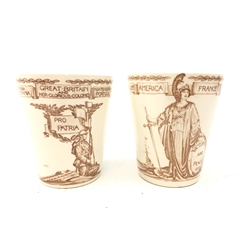  Two Royal Doulton WW1 Peace Commemorative beakers, printed marks and Rd.No.666160, H10cm (2)  