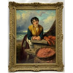 Edward Charles Barnes (British 1830-1882): The Shrimp Seller, oil on canvas signed with monogram 60cm x 44cm
Provenance: with Omell Galleries, Bury Street, St. James's, London, label verso