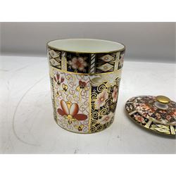 Royal Crown Derby Imari  6299 pattern octagonal dish and Imari pattern 2451 covered jar, both with printed mark beneath 