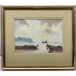 Don Micklethwaite (British 1936-): 'Kilnsea Beach - Humberside', oil on canvas board signed, titled verso 19cm x 24cm; Bill Lowe (British 1922-2006): 'South Bay - Scarborough', watercolour signed, titled verso 23cm x 30cm (2)