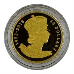 Royal Canadian Mint 2018 '65th Anniversary of the Coronation of Her Majesty Queen Elizabeth II' ten dollar gold coin, cased with certificate