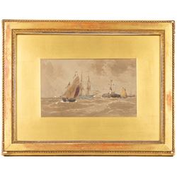Thomas Bush Hardy (British 1842-1897): Sailboats on Choppy Seas - possibly Boulogne in France, watercolour signed and dated 1878, 15.5cm x 26cm 