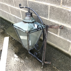 Victorian style copper wall lamp with corner bracket, W44cm, H89cm, D76cm