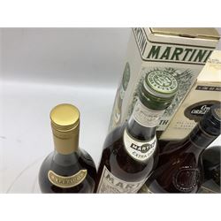 Mixed alcohol comprising Harveys Medium Dry Sherry, 70cl, one bottle, Croft Original Fine Old Pale Cream Sherry, 70cl, one bottle in box, Martini Extra Dry Vermouth, 90cl 18% vol, one bottle in box, Cockspur Barbados V.S.O.R Fine Rum, one bottle, and Baileys Irish Cream, 1l, one bottle (5)