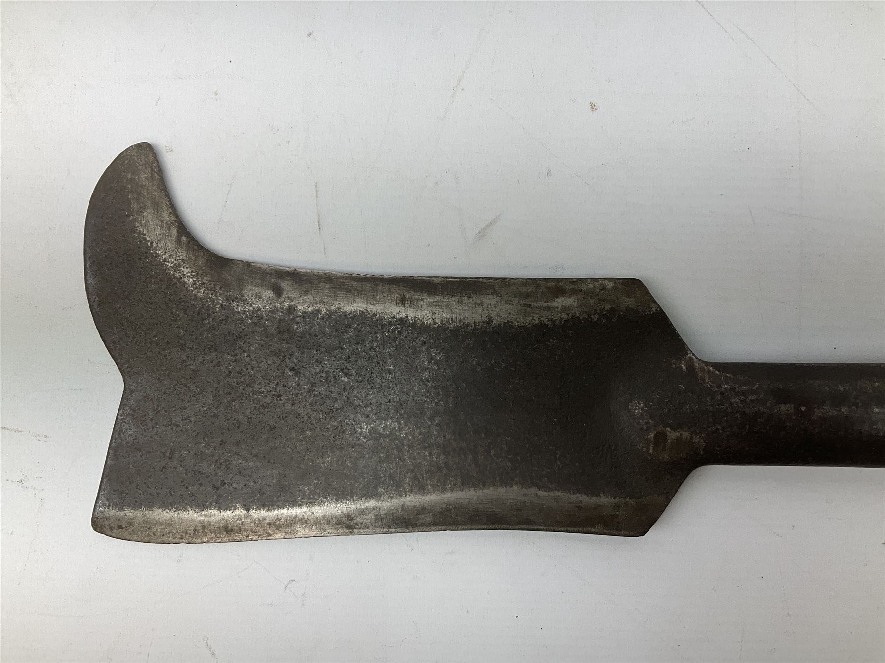 Estwing Black Eagle style double bit throwing axe with leather grip, virtually mint with labels present, plastic blade protectors and nylon sheath L43cm; another smaller Estwing axe stamped 24A to the pommel, with leather grip and sheath; and a vintage short handled hedge knife, the blade stamped IH (?) No.2 (3)