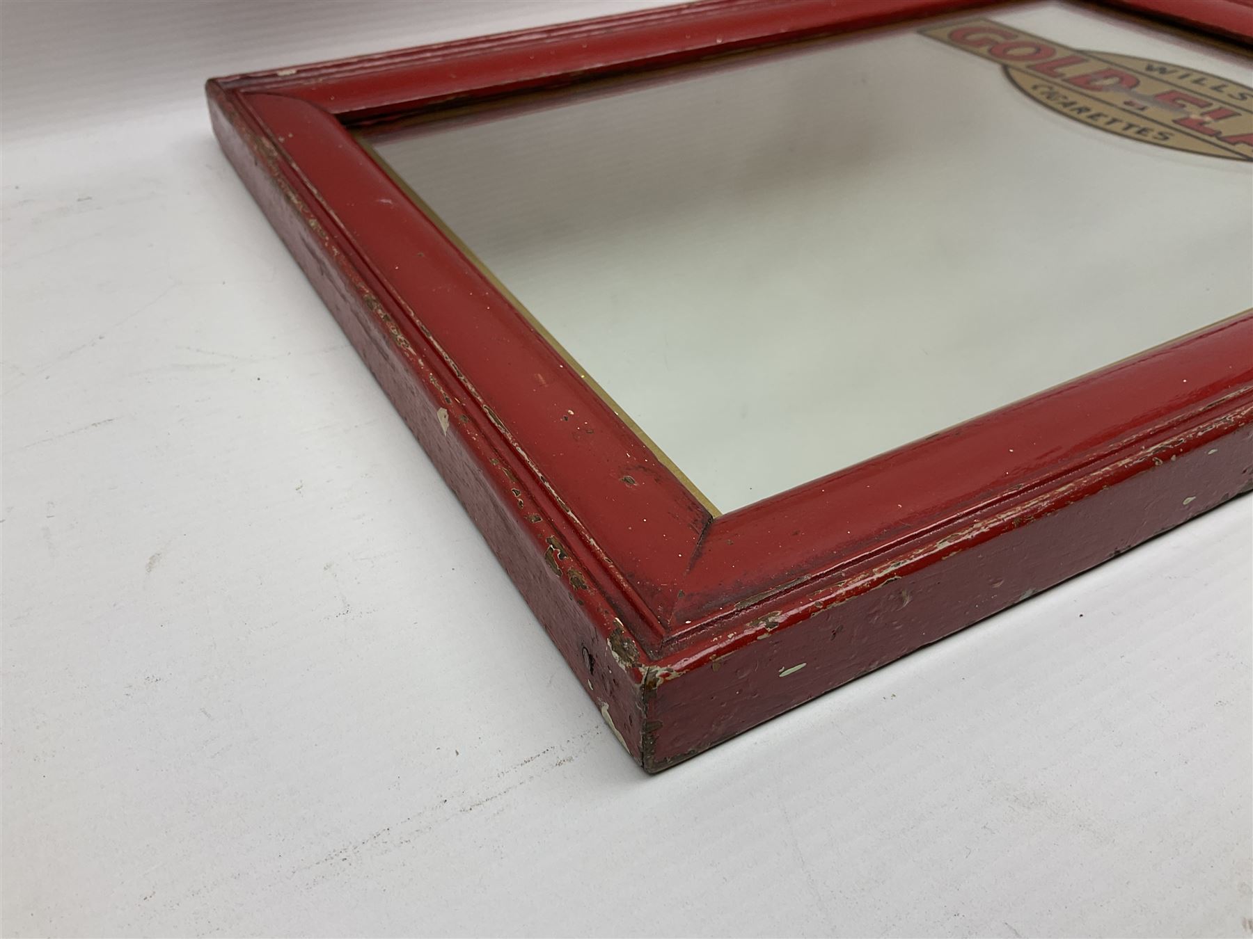 Wills' Gold Flake advertising mirror in painted red frame, H41 cm