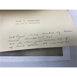 WW2 Royal Naval group of eight medals comprising OBE, hallmarked silver Distinguished Service Cross inscribed verso Lieut. J.R. McCluskie RNVR 1945, 1939-1945 Star, Atlantic Star, Africa Star, 1939-1945 War Medal, Defence Medal and Royal Naval Patrol Service Medal inscribed Lieutenant J.R. McCluskie Royal Naval Patrol Service; with seven original photographs of a sea battle 27th November 1940 against the Italian Fleet and another photographic postcard of Sir Stafford Cripps arriving on board one of the vessels.