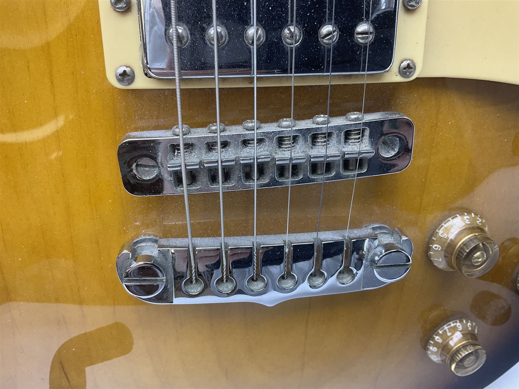 Aria Les Paul style electric guitar, no.037704CH L102cm; with amplifier, soft carrying case and stand; together with various guitar songbooks etc