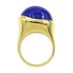 Tiffany & Co 18ct gold cabochon lapis lazuli ring by Elsa Peretti, stamped 750 with signature, boxed