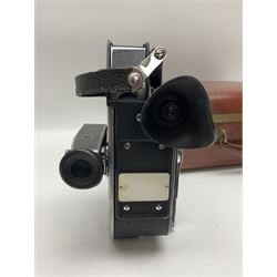 Paillard Bolex H16 RX5 cine camera body with turret for interchangeable lenses, serial no. 232492, with 'Switar H16RX 50mm f1.4' lens, serial no. 667880, 'Switar H16RX 25mm f1.4' lens, serial no.675510, 'Switar H16RX 16mm f1.8' lens, serial no. 884046 and RX fader, in fitted leather carrying case