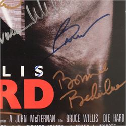 Die Hard (1988) cast signed movie poster, signatures to include Bruce Willis, Bonnie Bedelia, Reginald VelJohnson, William Atherton, Hart Bochner, James Shigeta, Alan Rickman, Bruno Doyon, Andreas Wisniewski and John McTiernan, framed with certificate of authenticity from RICA verso, frame H57cm, W42cm