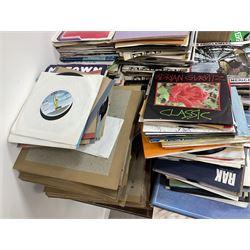 Large quantity of vinyl LPs to include Madonna, ABBA, The Carpenters etc, together with a quantity of 45rpm records, to include approx nine The Beatles The Singles Collection examples etc