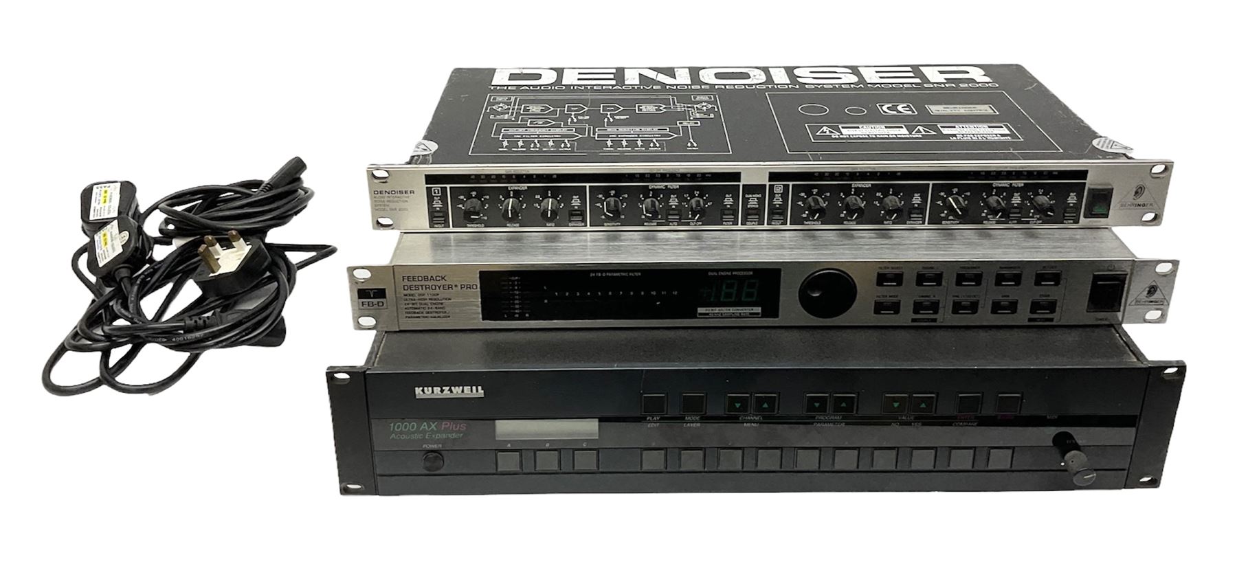 Kurzweil 1000AX Plus acoustic expander, serial no.89030049; and Behringer SNR2000 Denoiser, serial no.78362 02452 04 with Feedback Destroyer Pro Model DSP1100P; all with leads (3)