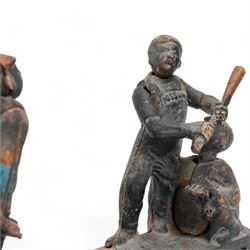 Late 19th century American 'Hometown Battery' money bank with moving baseball figures and traces of original paint W23cm