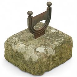 19th century cast iron boot scraper on stone plinth, H30cm