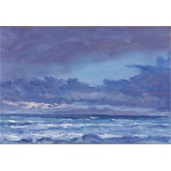 Neil Tyler (British 1945-): 'Sea and Sky - Evening South Bay' Scarborough, oil on board si...