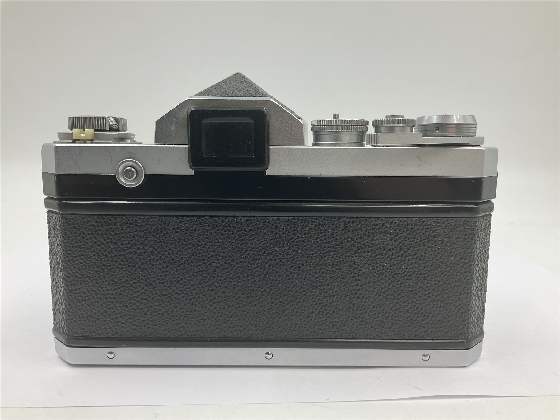 Nikon F 'Red Dot' NKJ plain prism camera body, serial no.6600892, circa 1965, with 'Nippon Kogaku Japan NIKKOR-S  Auto 1:2 f=5cm' len, serial no. 555489