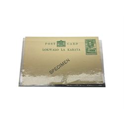 Transvaal King Edward VII 1903 five pounds with 'registered' cancel, Natal King Edward VII 1908/9 one pound, Basutoland King George V 1933 set of ten to ten shillings and other stamps with specimen overprints etc