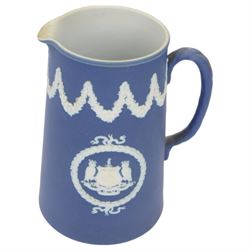 Wedgwood Jasperware twin handled vase with fluted rim, together with Tunstall jasperware twin handled urn and other jasperware 