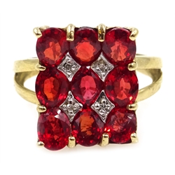  Gold garnet and diamond concave cluster ring, hallmarked 9ct  