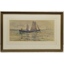 Frank Rousse (British fl.1897-1917): Whitby Cobles off the Coast, watercolour signed and dated '98, 24cm x 50cm