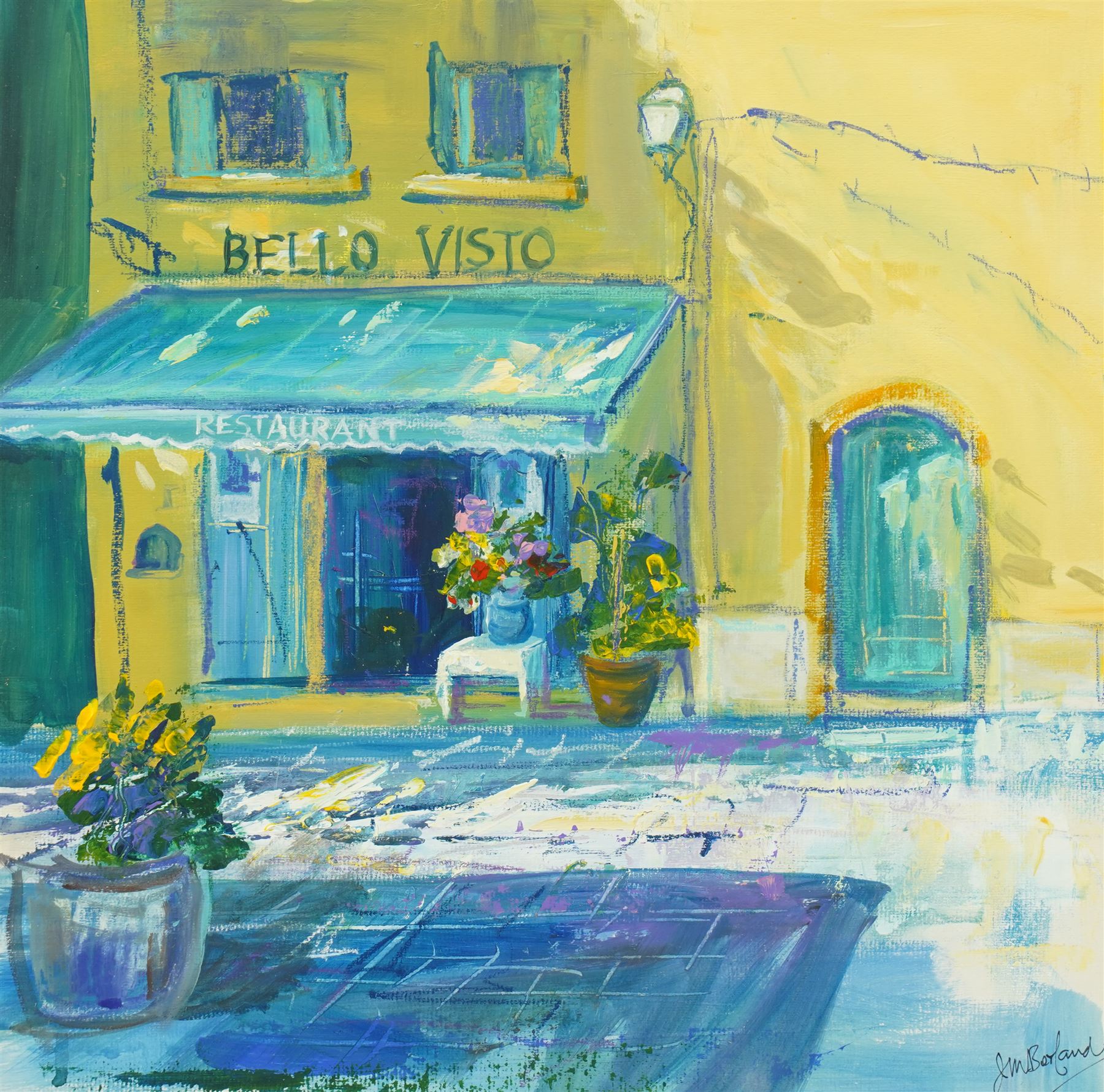 Joyce Borland (Scottish Contemporary): 'Grimaud - Côte d'Azur', watercolour and gouache signed 39cm x 39cm
