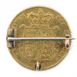 George IV 1828 gold half sovereign coin, mounted as a brooch (soldered)