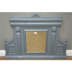  20th century cast iron framed over mantel mirror, rectangular plate with moulded pediment and pilasters, 103cm x 80cm  