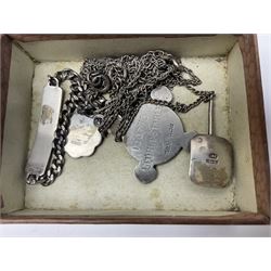 Silver jewellery including St Johns Ambulance medal, tiger's eye necklace, identity bracelet, etc, together with Festival of Britain powder compact, Ippag dice lighter, Win International lighter, Victorian and later costume jewellery and wristwatches