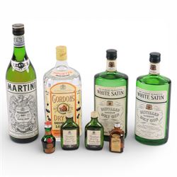 Two bottles of Burnetts White Satin London dry Gin, together with Gordens gin, bottle of d...