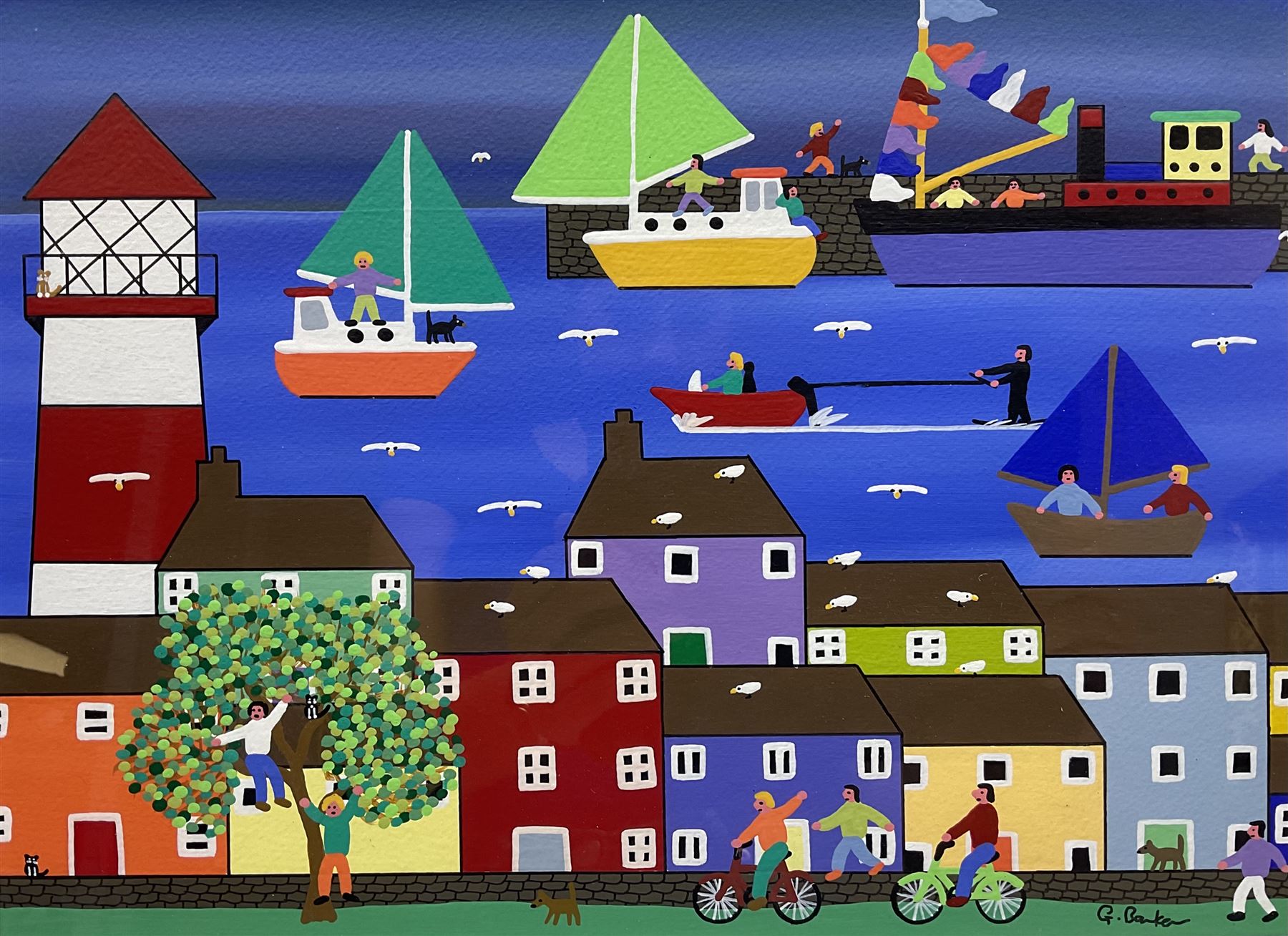 Gordon Barker (British 1960-): 'Seaside Village', acrylic on paper signed 25cm x 34cm