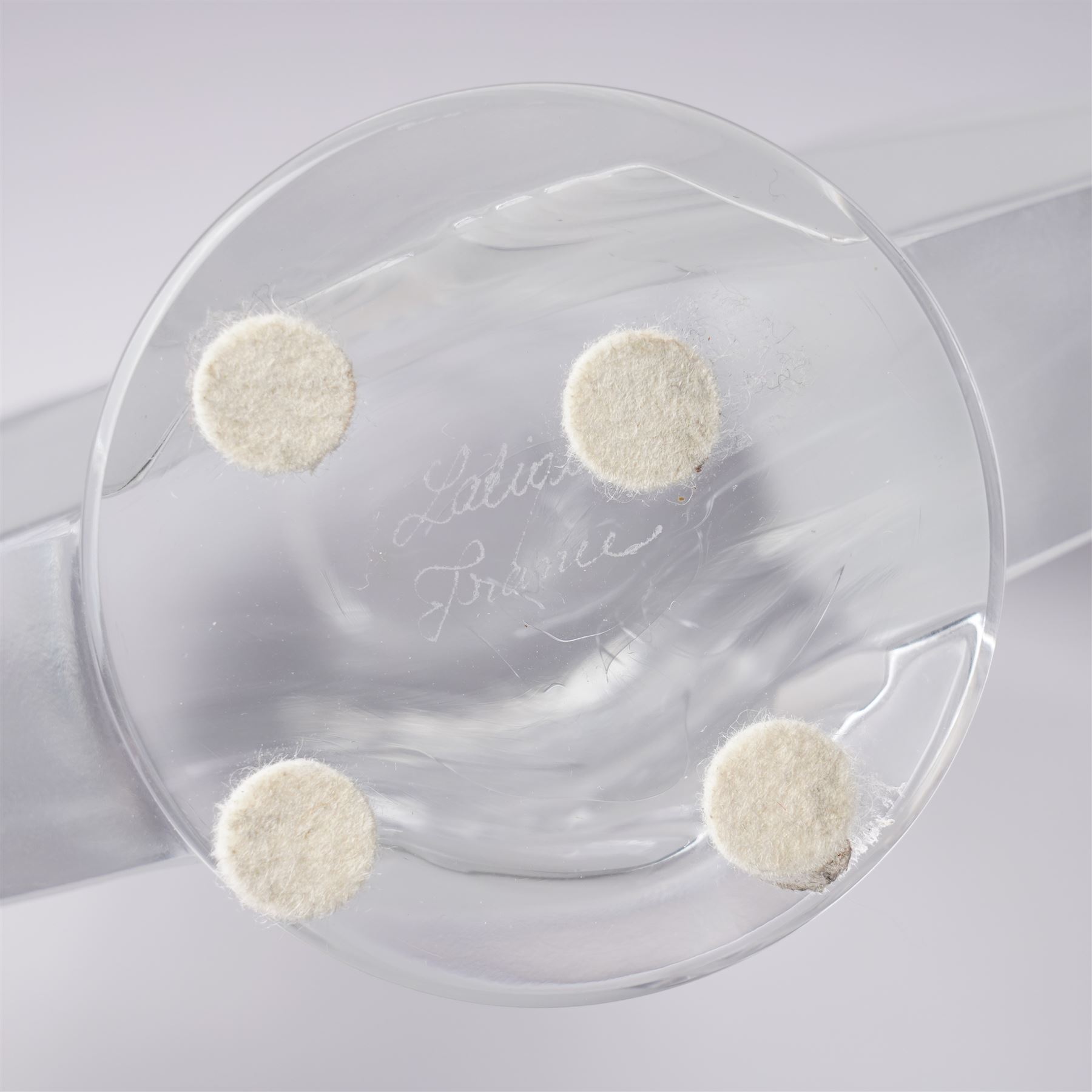 Pair of Lalique 'Ravelana' clear and frosted glass candlesticks inscribed 'Lalique, France' H22cm
