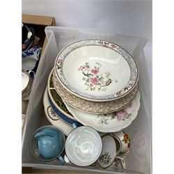 Collections of ceramics including, studio pottery teapot, paragon cup and saucer, Spode's Italian  cup and saucer, Royal Doulton beefeater toby jug, Aynsley tea set of ten cups, saucers, side plates etc, three boxes. 