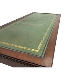 20th century mahogany writing table, inset leather top, fitted with two drawers