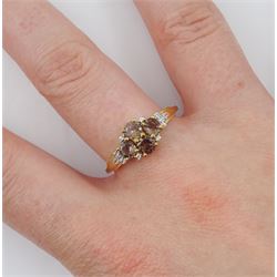 9ct gold oval cut smokey quartz and white zircon cluster ring, hallmarked